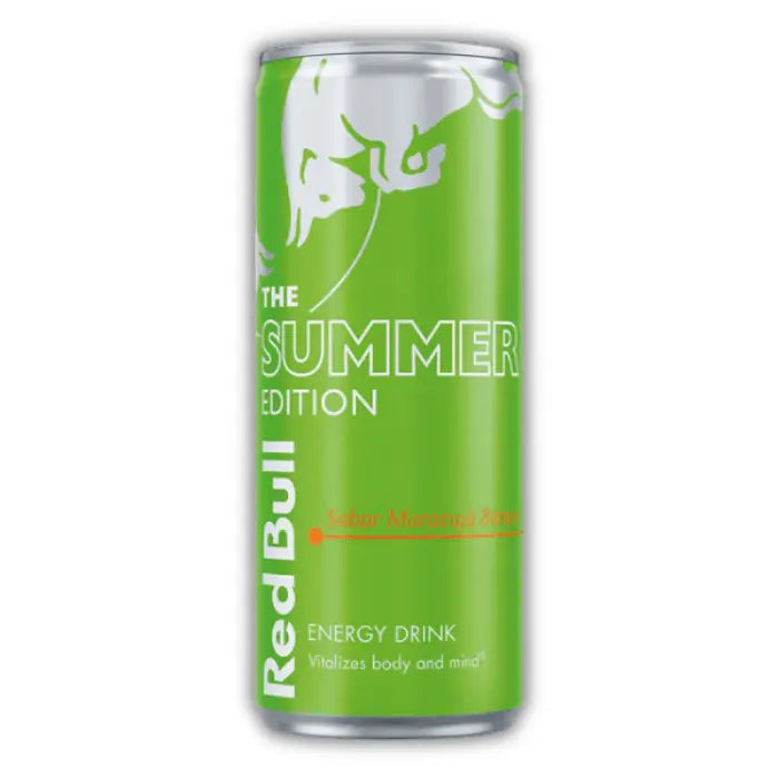 Red Bull Summer Maracuja Banana – Boisson énergisante exotique au fruit de la passion et à la banane.