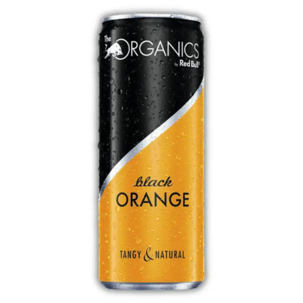 Red Bull Organics Black Orange – Boisson énergisante bio au goût intense de cola et d’orange amère.