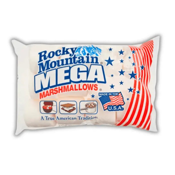 Rocky Mountains Mega Marshmallows Bonbiz – gros chamallows américains blancs parfaits pour barbecue, chocolat chaud et desserts sucrés XXL.