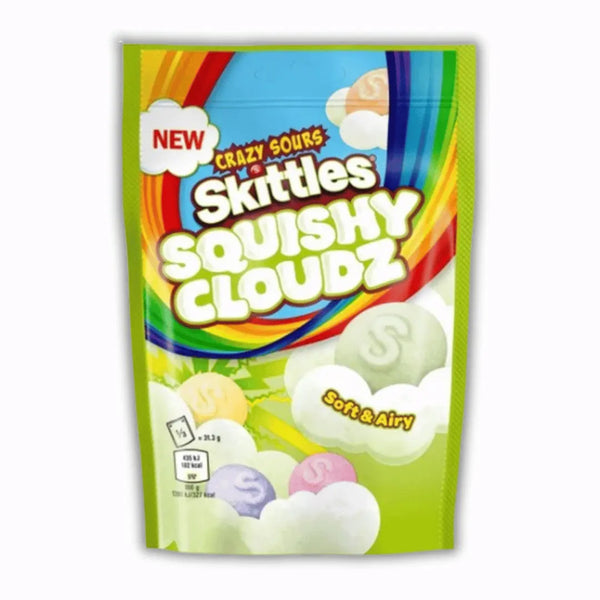Sachet de Skittles Squishy Cloudz Sour – bonbons moelleux et acidulés goût pomme, fraise, citron, cassis, framboise bleue – friandise américaine