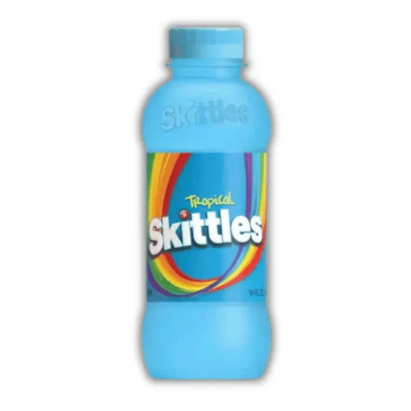 Skittles Tropical – boisson américaine bleue aux fruits tropicaux, soda sucré et fun dispo chez Bonbiz.