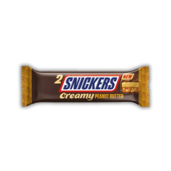 Snickers Creamy Peanut Butter Bonbiz – barre chocolatée américaine, caramel fondant et beurre de cacahuète crémeux.