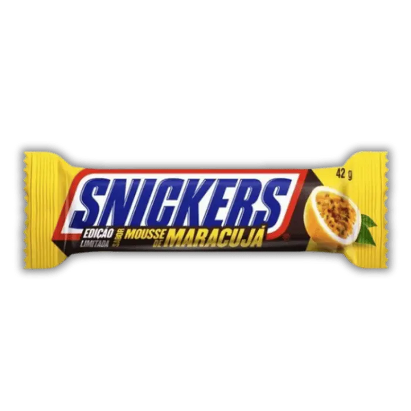 Snickers Maracuja Bonbiz – barre chocolatée américaine, fruit de la passion, caramel fondant et cacahuètes grillées.