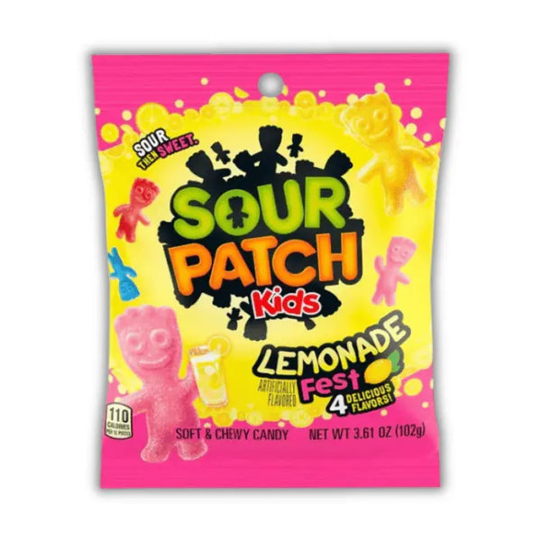 Paquet de Sour Patch Kids Lemonade, bonbons très acidulés goût limonade citronnée, disponibles en épicerie américaine et magasin américain.