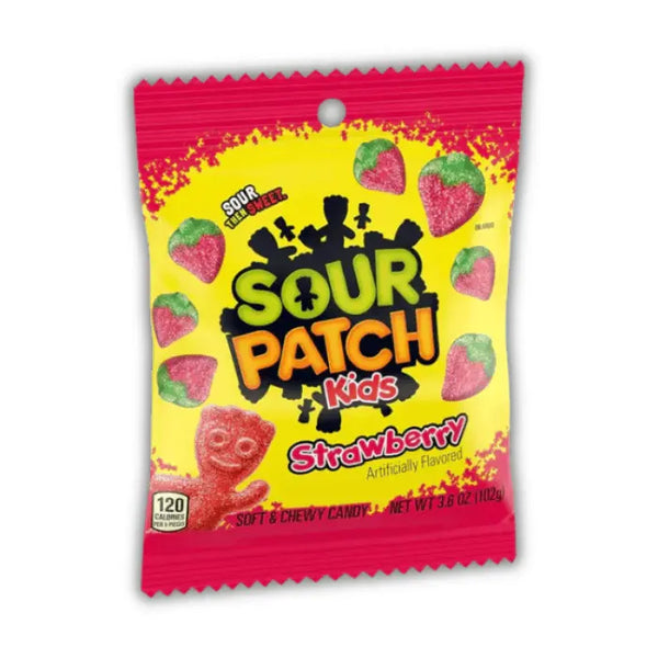 Paquet individuel de Sour Patch Kids Strawberry Small, bonbons américains goût fraise acidulée, disponible en épicerie américaine et magasin américain.