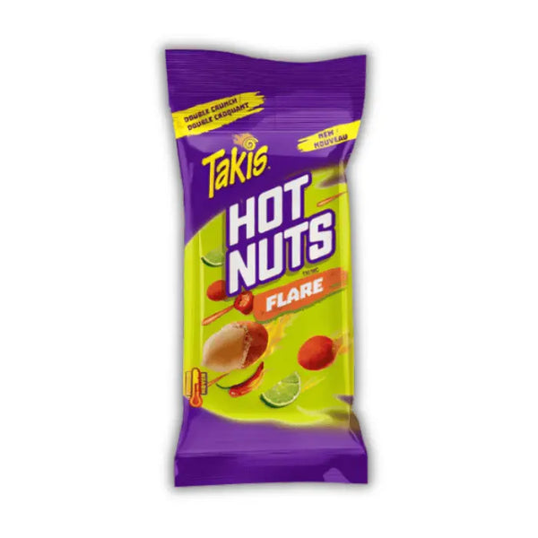 Takis Hot Nuts Flare – cacahuètes enrobées croustillantes au piment doux, snack américain épicé et original.