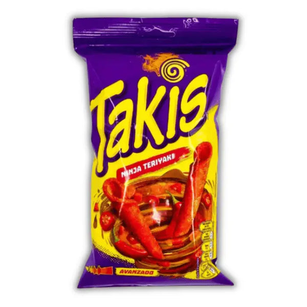 Takis Ninja Teriyaki – chips américaines roulées au goût sauce teriyaki, sucrées-salées et légèrement épicées.