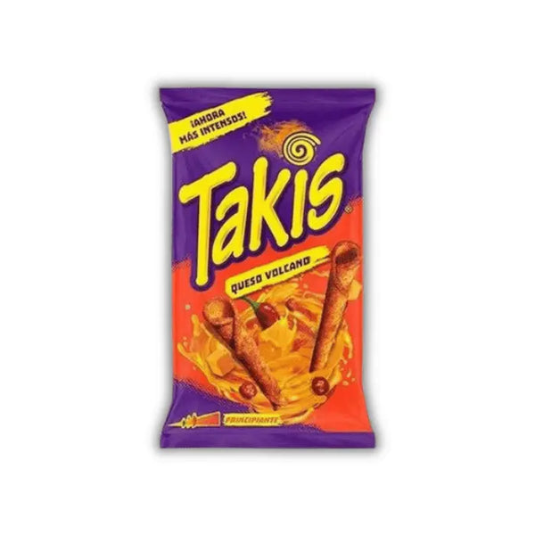 Takis Queso Volcano – chips américaines roulées goût fromage fondu épicé, snack croustillant et intense.