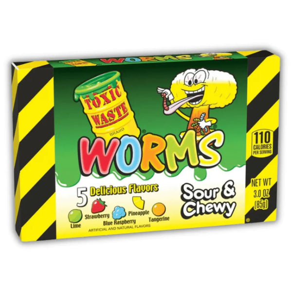 Toxic Waste Sour Worms – bonbons américains gélifiés acidulés – vers fruités piquants US dispo sur Bonbiz