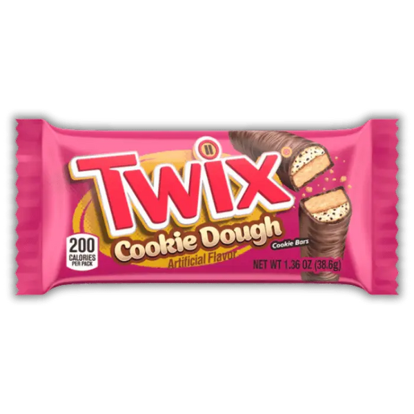 Twix Cookie Dough Bonbiz – barre américaine au chocolat au lait, caramel fondant et pâte à cookie, Twix rose édition spéciale.