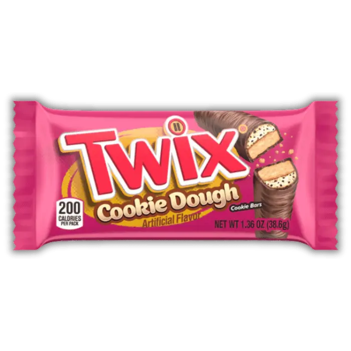 Twix Cookie Dough Bonbiz – barre américaine au chocolat au lait, caramel fondant et pâte à cookie, Twix rose édition spéciale.