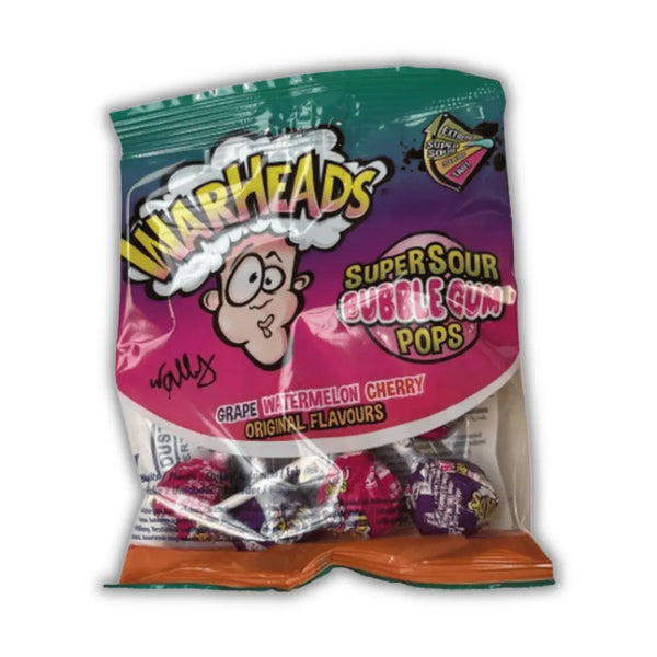 Sachet Warheads Super Sour Bubblegum Pops – sucettes américaines acides aux fruits avec cœur bubblegum – bonbon Warhead extrême