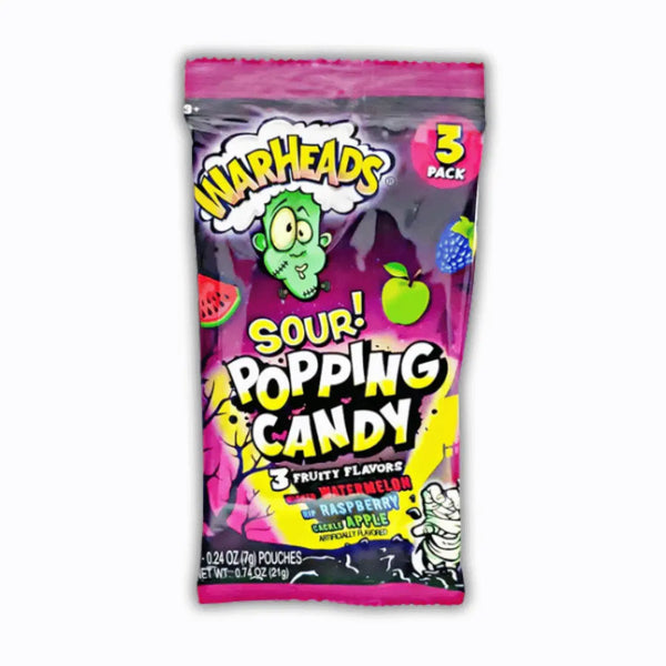 Sachet Warheads Halloween Popping Candy – bonbons américains effervescents goût pomme, cerise, pastèque – bonbon acide spécial Halloween
