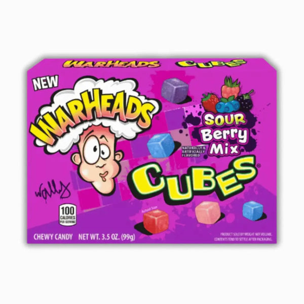 Warheads Cubes Sour Berry – bonbons américains acides goût cerise, framboise, mûre, myrtille – cubes moelleux et fruités