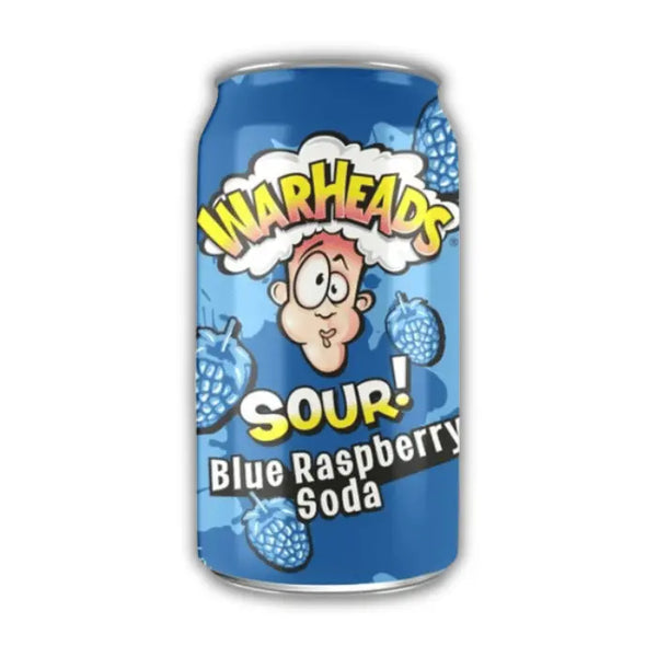 Warheads Sour Blue Raspberry – soda américain framboise bleue ultra acide, boisson extrême dispo chez Bonbiz.