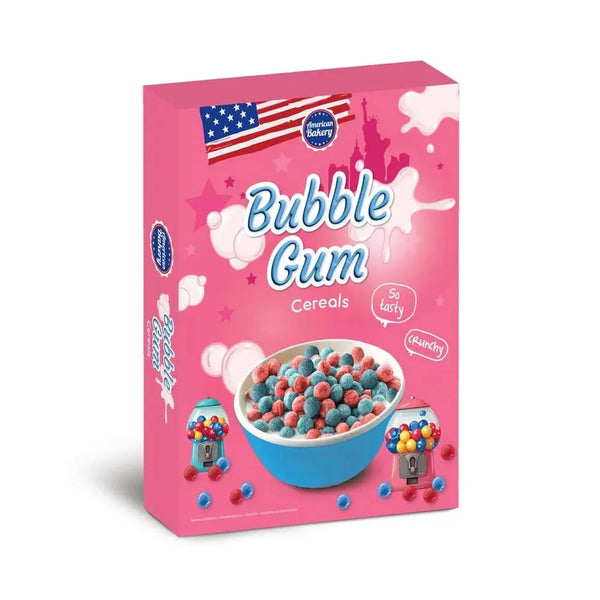American Bakery Cereals Bubble Gum - Céréales américaines ultra gourmandes au goût de chewing-gum, croquantes et colorées, un must-have pour un petit-déjeuner fun et régressif, dispo sur Bonbiz, le spot ultime des snacks US tendance.