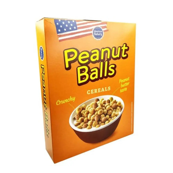 American Bakery Cereals Peanut Balls - Céréales américaines ultra croustillantes au bon goût de cacahuète, parfaites pour un petit-déjeuner gourmand et protéiné, texture croquante et saveur intense, dispo sur Bonbiz, le top des snacks US tendance.