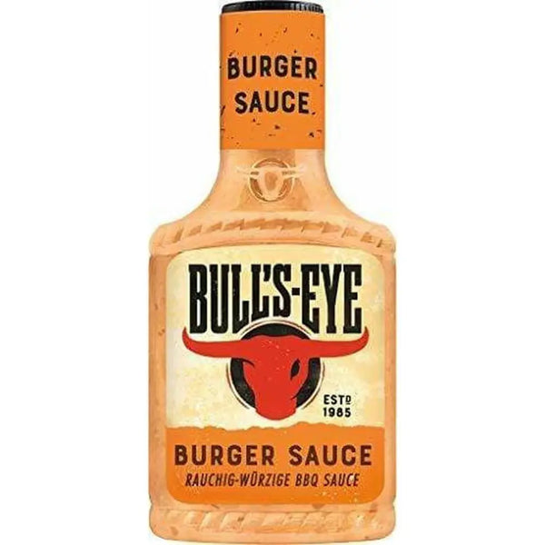 Bull's Eye Sauce Barbecue Burger - Sauce BBQ américaine spéciale burger, goût fumé intense et épices savoureuses, idéale pour rehausser steaks, burgers et grillades, dispo sur Bonbiz, le must des sauces US authentiques.