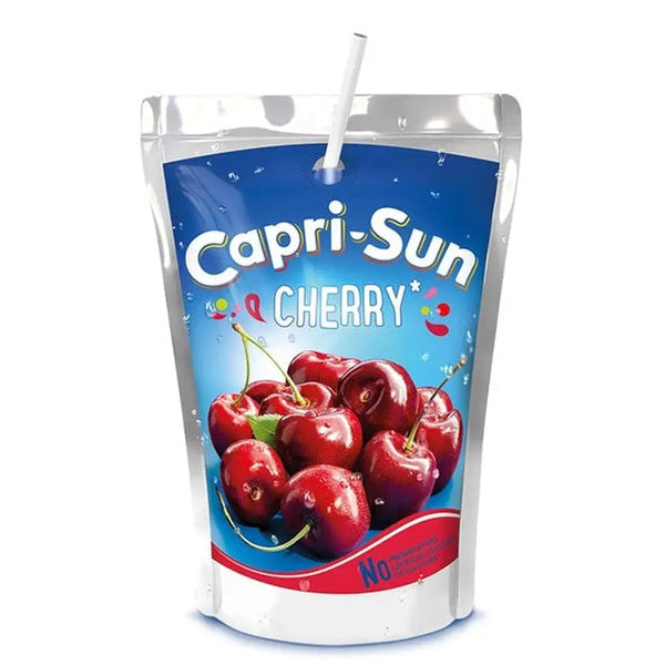 Capri Sun Cherry - Boisson fruitée à la cerise, saveur douce et rafraîchissante, parfaite pour une pause désaltérante et gourmande, format pratique à emporter, dispo sur Bonbiz, la référence des boissons américaines.