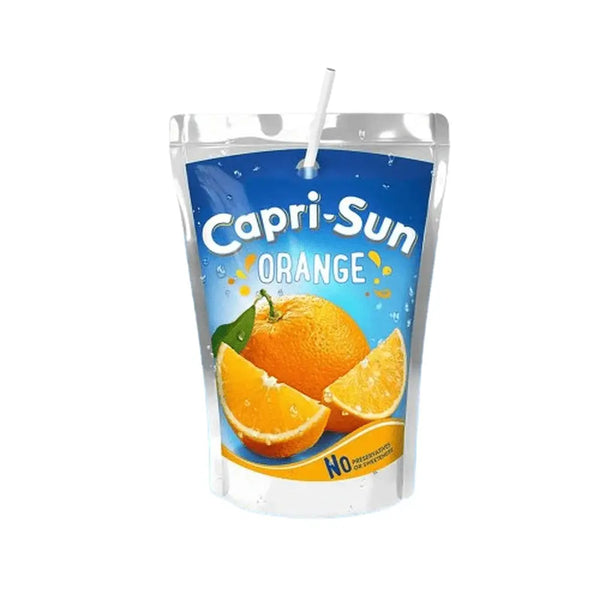 Capri Sun Orange - Boisson fruitée rafraîchissante à l’orange, saveur douce et vitaminée, parfaite pour une pause désaltérante et gourmande, format pratique à emporter, dispo sur Bonbiz, la référence des boissons américaines tendance.
