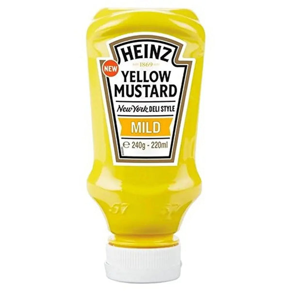 Heinz Sauce Mild Yellow Mustard - Moutarde douce et crémeuse au goût subtil et équilibré, idéale pour accompagner vos hot-dogs, burgers ou sandwiches, dispo sur Bonbiz, la référence des sauces moutarde américaines classiques.