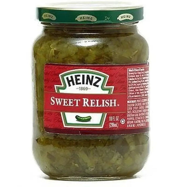 Heinz Sweet Relish - Relish sucré au goût de concombre, parfait pour accompagner vos hot-dogs, burgers ou salades, saveur douce et croquante, dispo sur Bonbiz, la référence des sauces et condiments américains sucrés et savoureux.