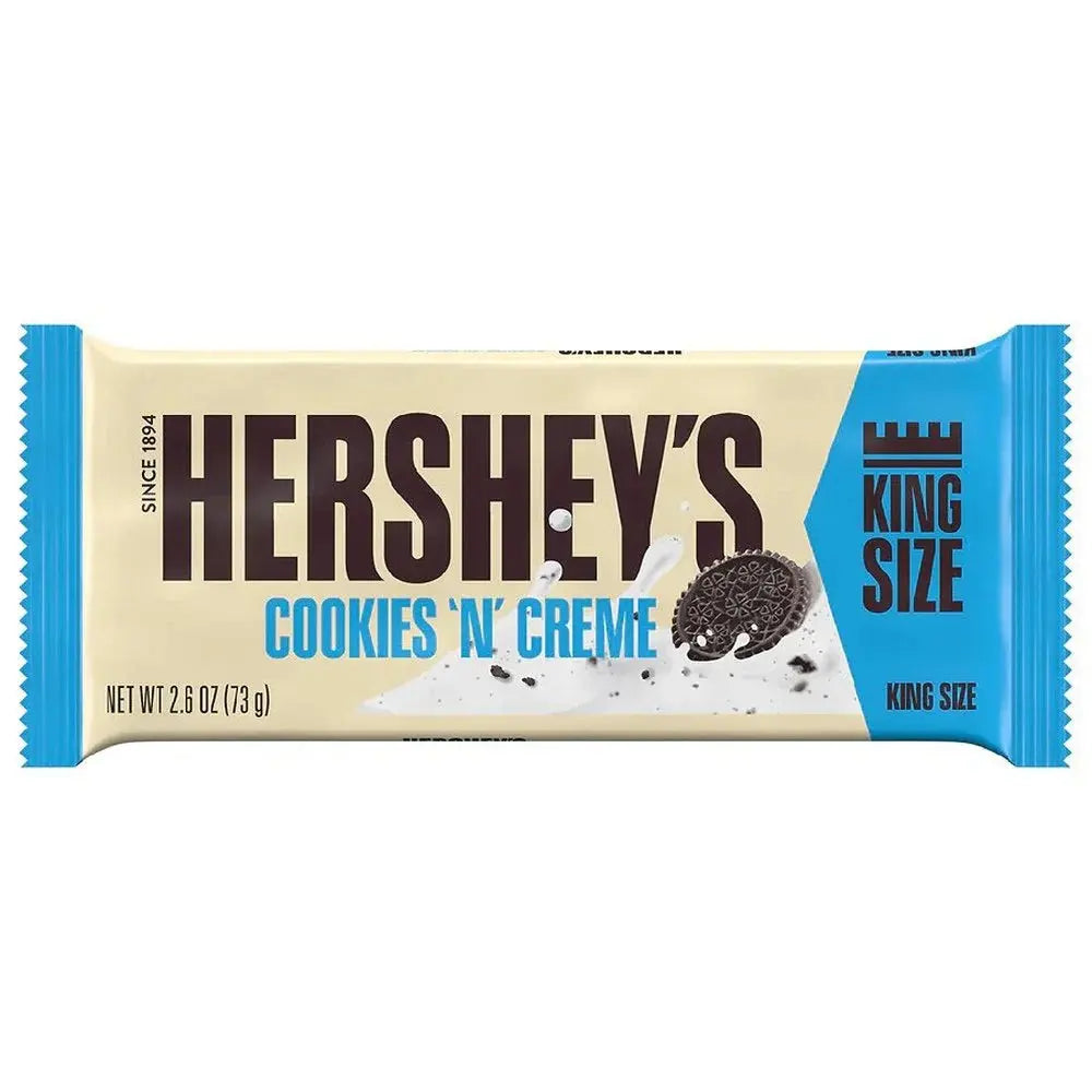 Hershey's Bar Cookies & Cream Big, une barre chocolatée américaine iconique au chocolat blanc onctueux et éclats croquants de cookies, disponible sur Bonbiz, ton American Market spécialisé en produits américains sucrés !