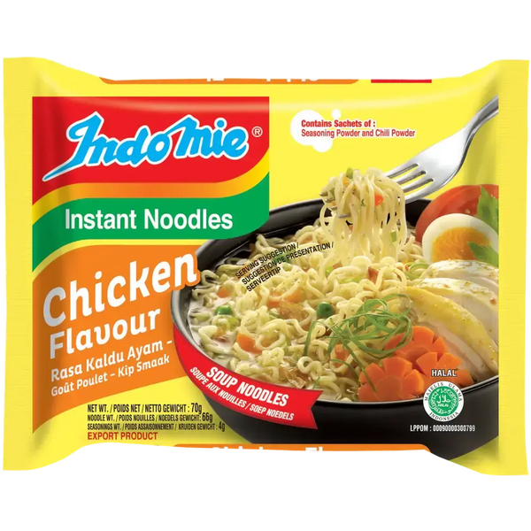  Indomie Instant Noodles Chicken Flavour, des nouilles indonésiennes instantanées au goût intense de poulet et oignon, prêtes en quelques minutes. À retrouver sur Bonbiz, ton American & Asian Market en ligne !