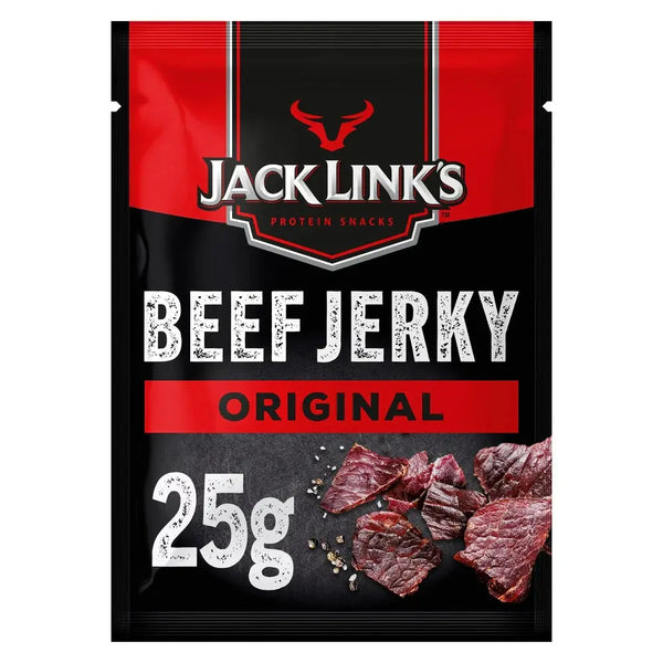 Jack Link's Beef Jerky Original Medium - Viande séchée de boeuf de qualité, saveur classique et légèrement épicée, riche en protéines pour une collation saine et savoureuse, dispo sur Bonbiz, la référence des snacks carnés américains de qualité.