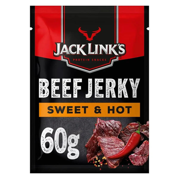 ack Link's Beef Jerky Sweet and Hot - Viande séchée de boeuf tendre, délicatement sucrée et épicée, idéale pour une collation riche en protéines et pleine de saveurs, dispo sur Bonbiz, la référence des snacks carnés américains sucrés et épicés.