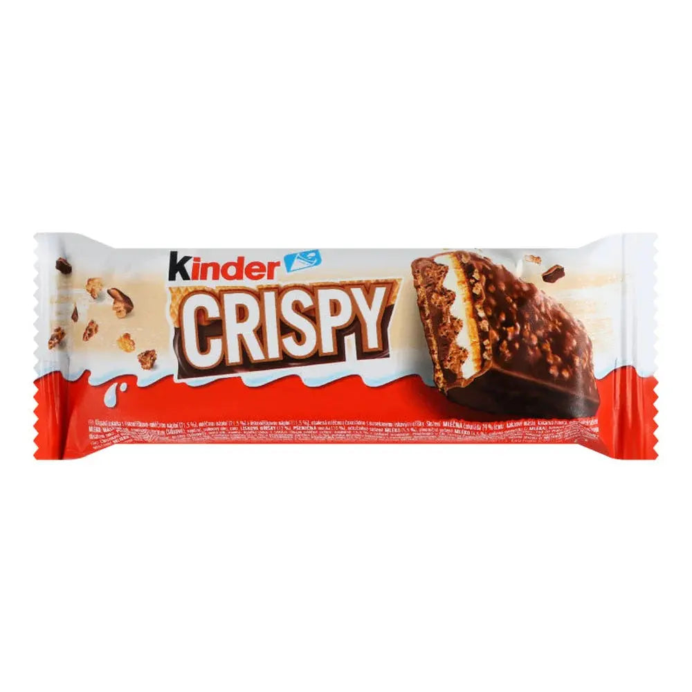 Découvrez le Kinder Crispy Waffle, une gaufrette croustillante enrobée de chocolat au lait avec un cœur fondant. Disponible sur Bonbiz, votre épicerie américaine en ligne.