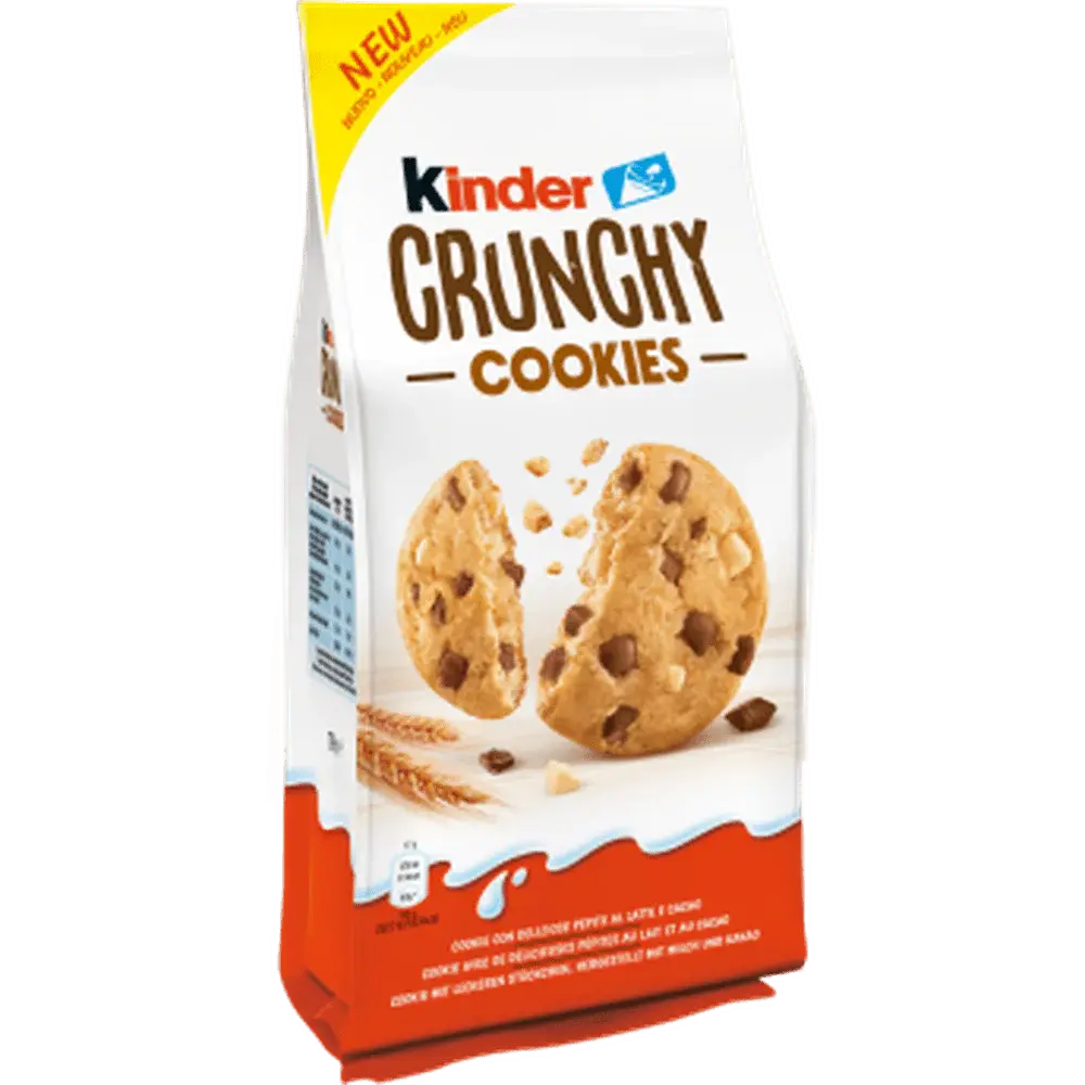 Kinder Crunchy Cookies - Biscuits croustillants fourrés au chocolat et à la crème, une combinaison parfaite de saveurs sucrées et croquantes, idéal pour une collation gourmande et savoureuse, dispo sur Bonbiz, la référence des biscuits au chocolat et à la crème.