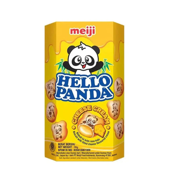 Meiji Hello Panda Cheese Cream, des biscuits japonais croquants en forme de panda, fourrés à une crème au fromage Meiji fondante. À retrouver sur Bonbiz, ton American & Asian Market en ligne ! 