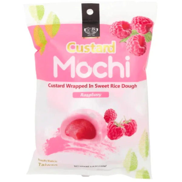Mochi Custard Framboise Royal Family – Délicieuse pâtisserie japonaise à la framboise avec un cœur fondant à la crème. Une gourmandise asiatique irrésistible aux saveurs fruitées.