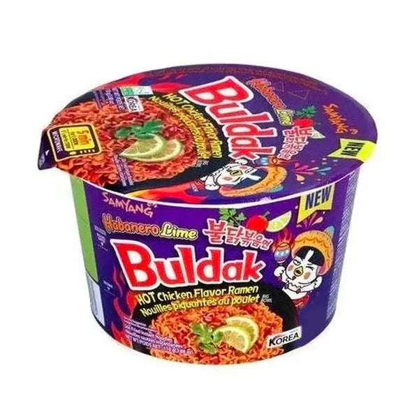 Samyang Ramen Bowl Hot Chicken Habanero Lime Big, des nouilles instantanées coréennes ultra-épicées, combinant le feu du piment habanero et la fraîcheur du citron vert ! À retrouver sur Bonbiz, ton American & Asian Market en ligne !