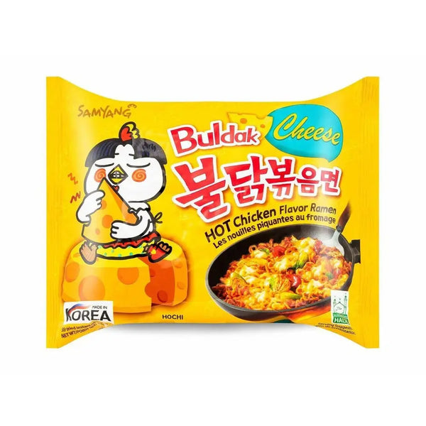 Samyang Ramen Hot Chicken Cheese, des nouilles coréennes ultra-épicées, avec une sauce au fromage onctueuse et du poulet pimenté ! À retrouver sur Bonbiz, ton American & Asian Market en ligne !