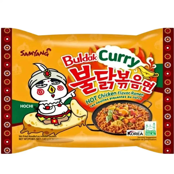 Samyang Ramen Hot Chicken Curry, des nouilles instantanées coréennes enrobées d’une sauce au curry épicée et savoureuse ! À retrouver sur Bonbiz, ton American & Asian Market en ligne !