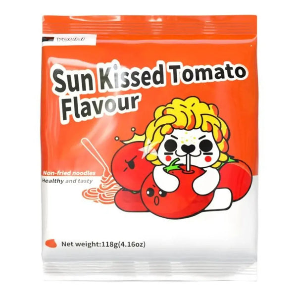 Youmi Instant Noodles Sun Kissed Tomato, des nouilles asiatiques parfumées à la tomate mûrie au soleil, idéales pour un repas léger et savoureux. À retrouver sur Bonbiz, ton American & Asian Market en ligne !